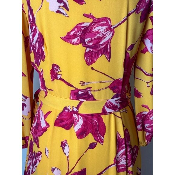 Color Me Courtney Dress Womens Small Yellow Red Floral Print Eleanor Wrap Midi - Picture 10 of 12